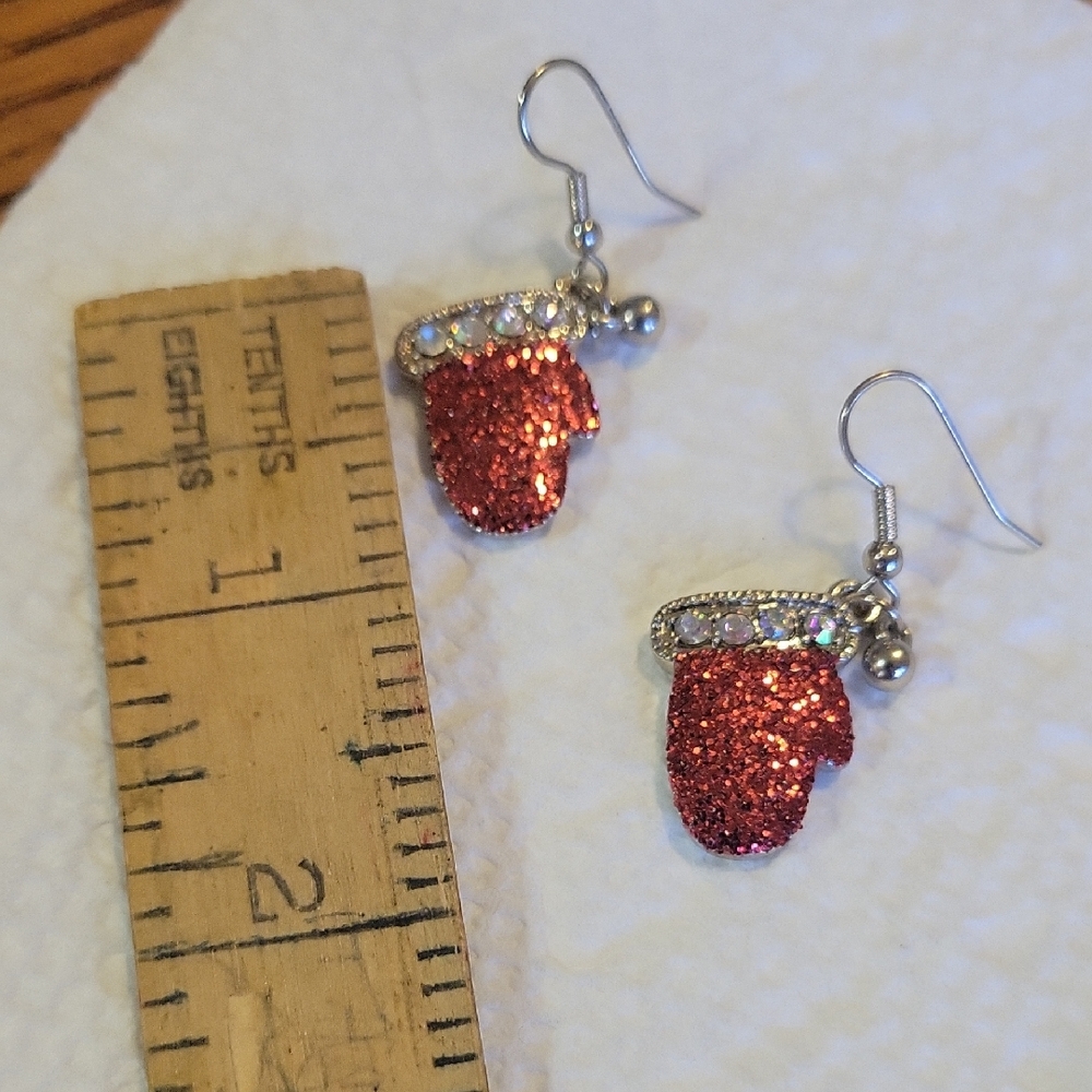 Red Glitter Mitten Earrings
